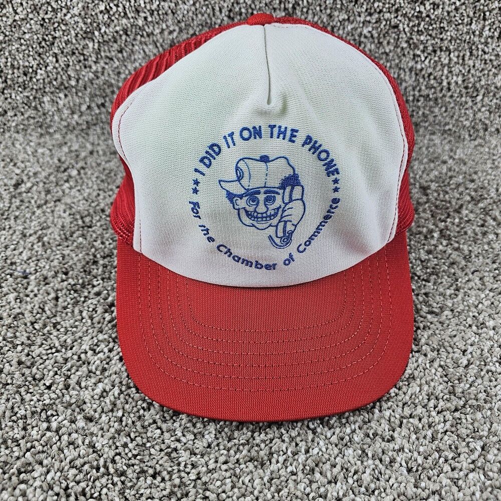 Vintage Chamber of Commerce Hat Cap Snap Back Red White Trucker Mesh Promo 80s